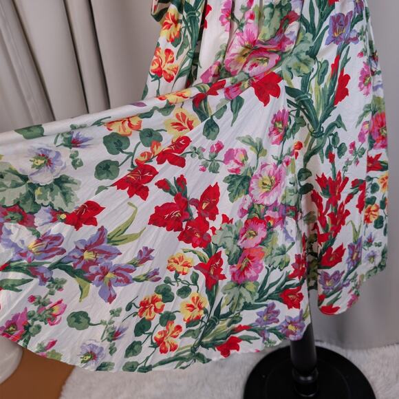 Vintage 80s Floral Cotton Dress Peter Pan Collar Cottagecore Midi - Picture 13 of 16